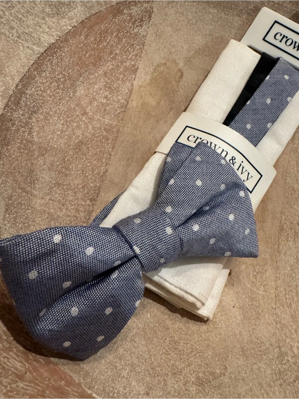 crown & ivy Blue Polka Dot Bow Tie with White Dots